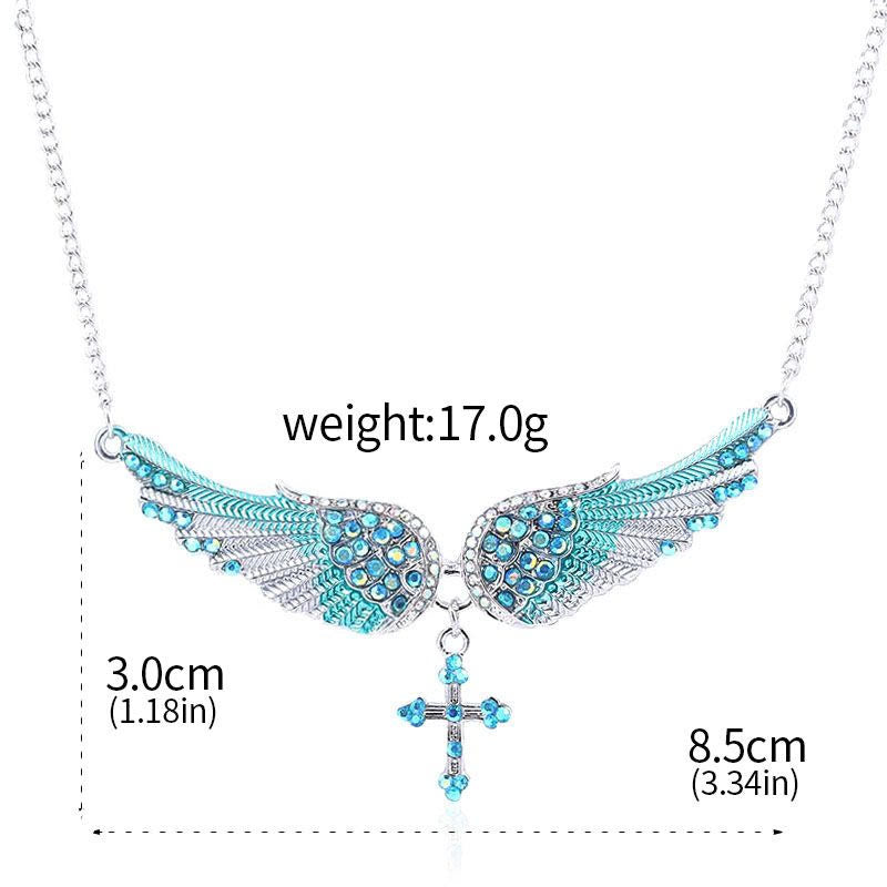 3 Color Angel Wings Cross Shiny Stone Necklace - image 7