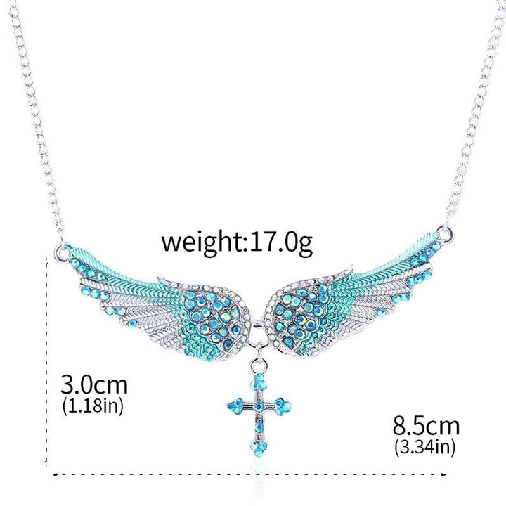 3 Color Angel Wings Cross Shiny Stone Necklace - image 7