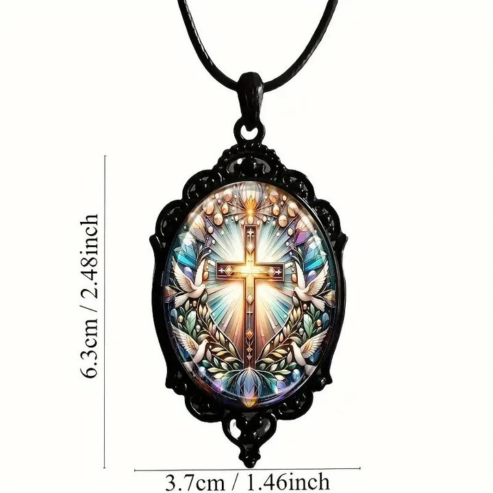 Retro Style Cross & Holy Dove Glass Pendant Necklace - image 4