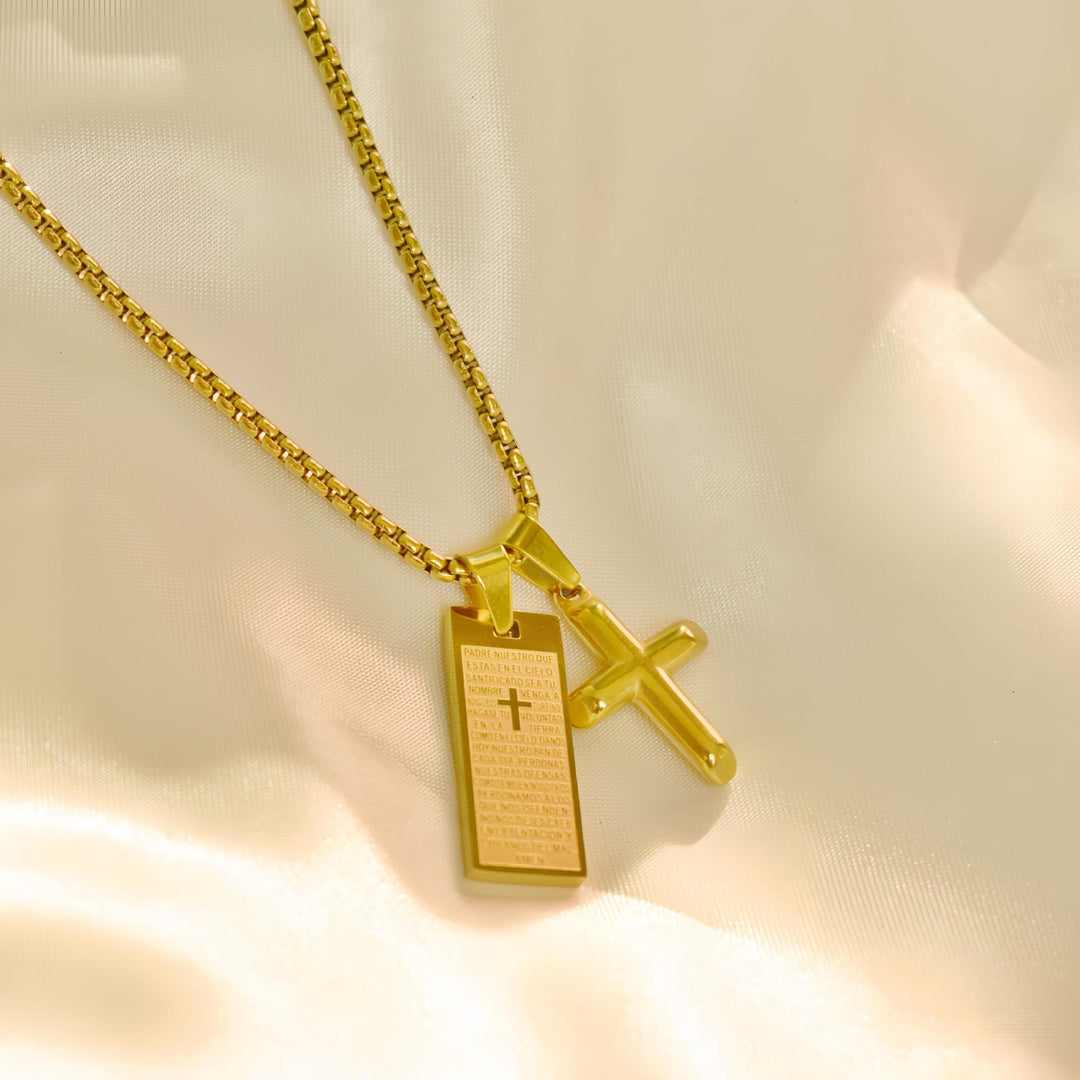 Classic Style Bible Prayer Scripture Madal Cross Golden Necklace - image 1