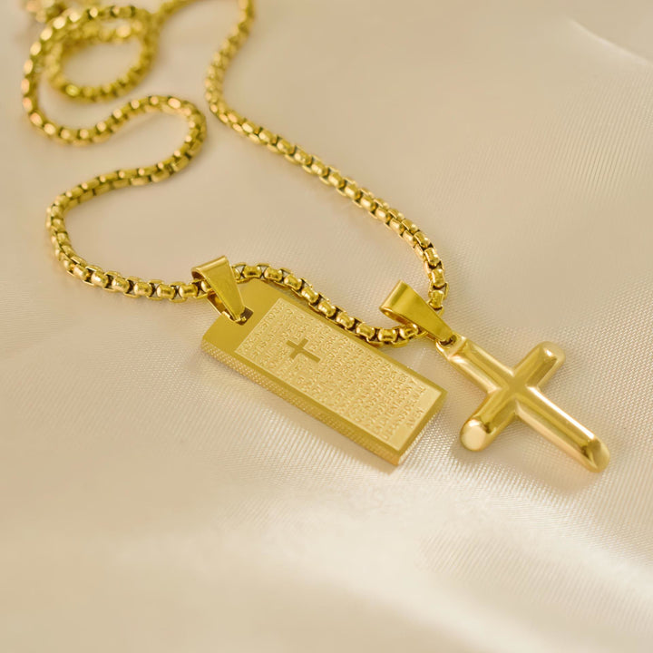 Classic Style Bible Prayer Scripture Madal Cross Golden Necklace - Golden - image 1