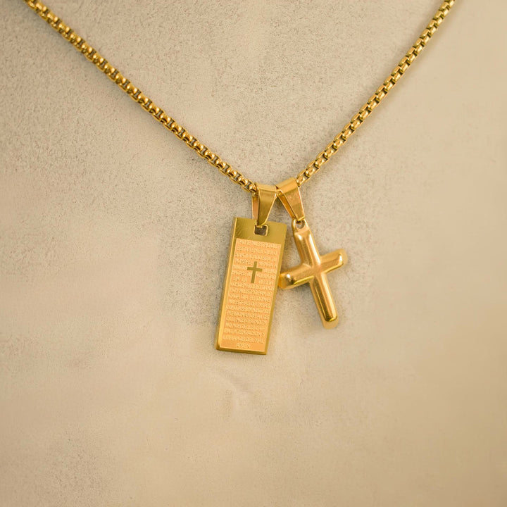 Classic Style Bible Prayer Scripture Madal Cross Golden Necklace - image 2