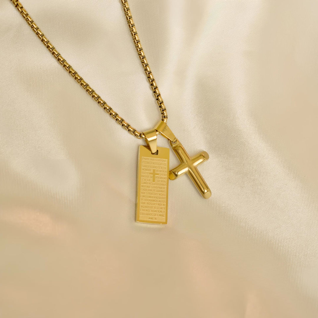 Classic Style Bible Prayer Scripture Madal Cross Golden Necklace - image 3
