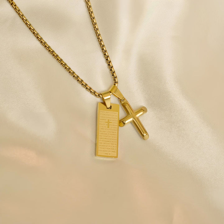 Classic Style Bible Prayer Scripture Madal Cross Golden Necklace - image 3