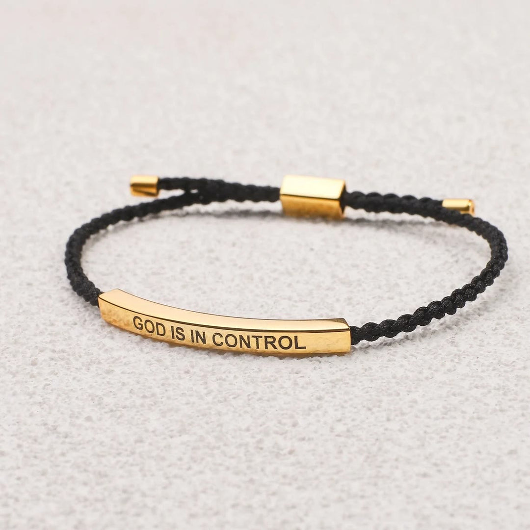 Christianartworkshop Simple Style God Blessed Adjustable String Bracelet - Black-gold - image 0