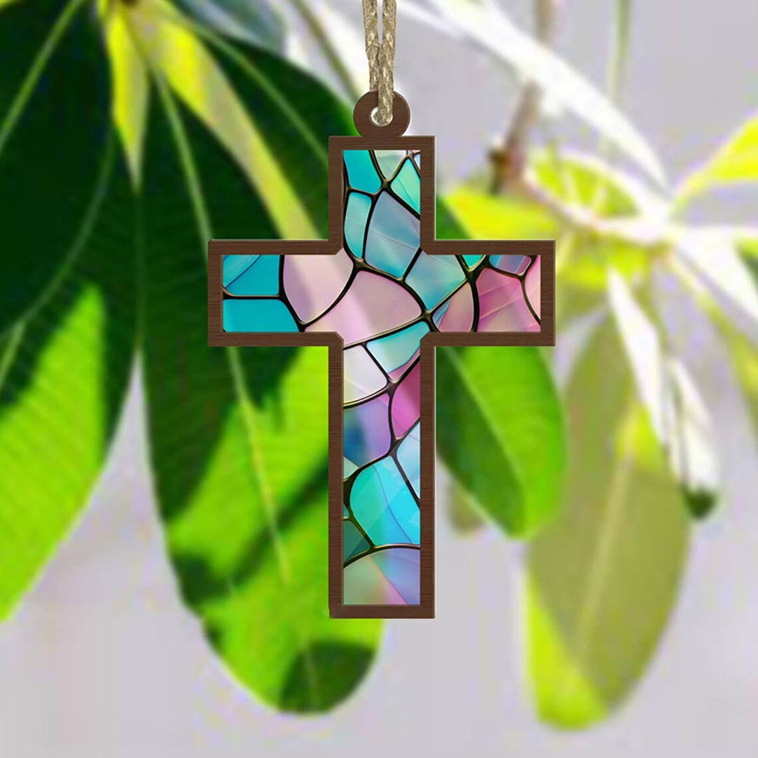 Christianartworkshop Broken Glass Style Cross Suncatcher Christ Ornaments