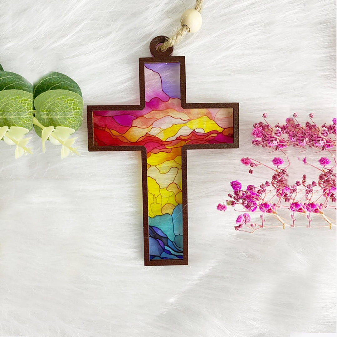 Christianartworkshop Broken Glass Style Cross Suncatcher Christ Ornaments