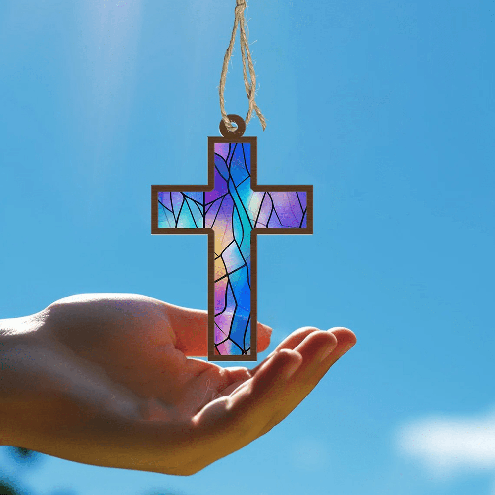 Christianartworkshop Broken Glass Style Cross Suncatcher Christ Ornaments