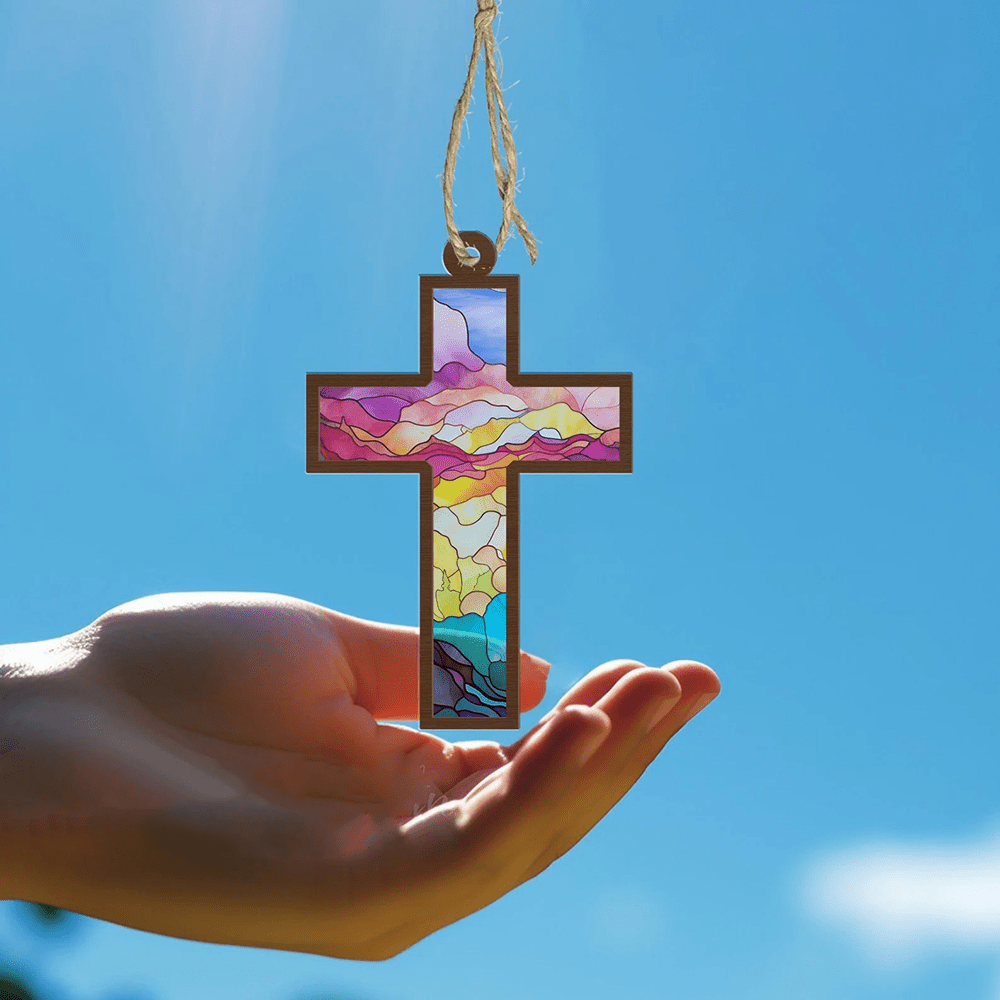 Christianartworkshop Broken Glass Style Cross Suncatcher Christ Ornaments