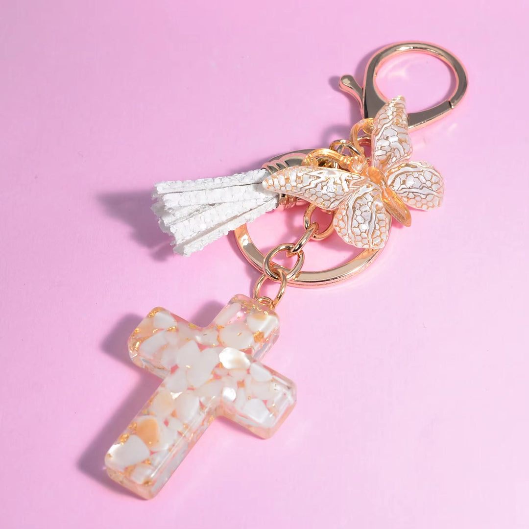 Christianartworkshop 6 Fresh Style Color Resin Butterfly Cross Keychain - White - image 3