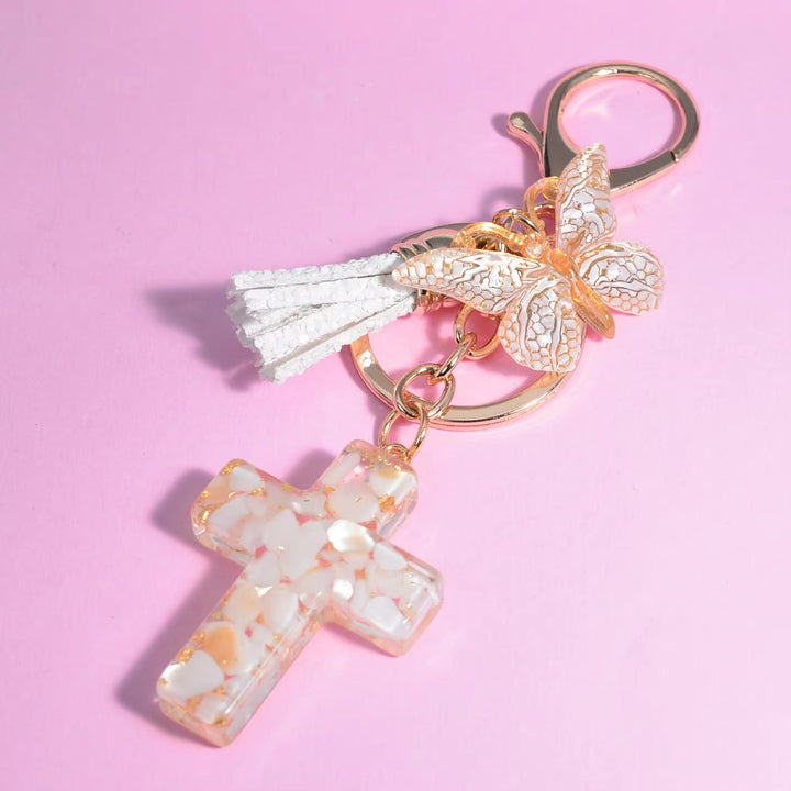 Christianartworkshop 6 Fresh Style Color Resin Butterfly Cross Keychain - White - image 3