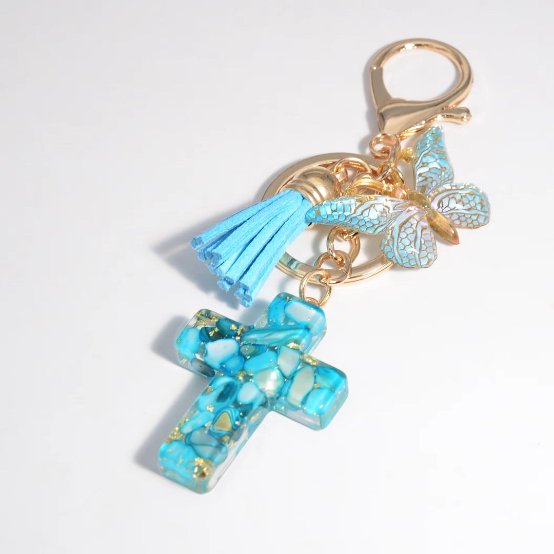 Christianartworkshop 6 Fresh Style Color Resin Butterfly Cross Keychain - Sky Blue - image 1