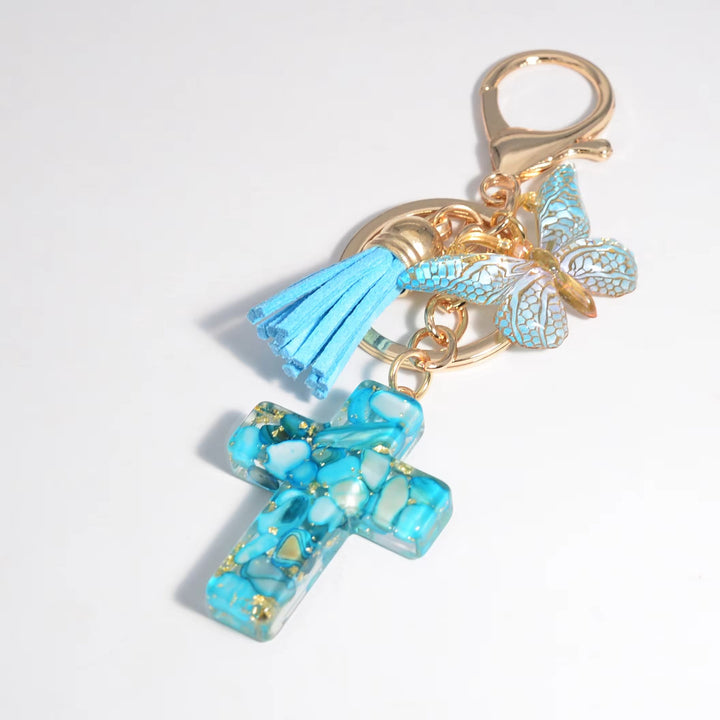 Christianartworkshop 6 Fresh Style Color Resin Butterfly Cross Keychain - Sky Blue - image 1