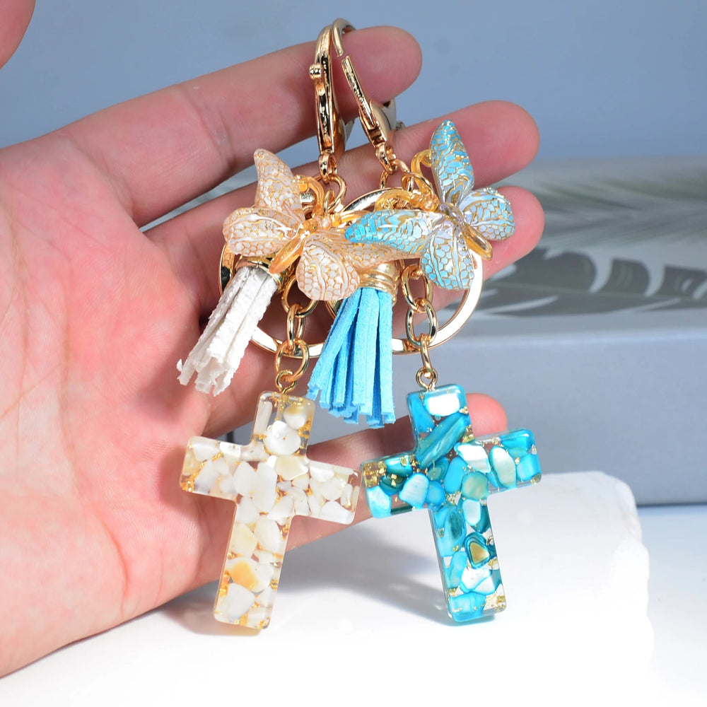 Christianartworkshop 6 Fresh Style Color Resin Butterfly Cross Keychain - image 2