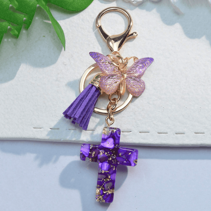 Christianartworkshop 6 Fresh Style Color Resin Butterfly Cross Keychain - Purple - image 4