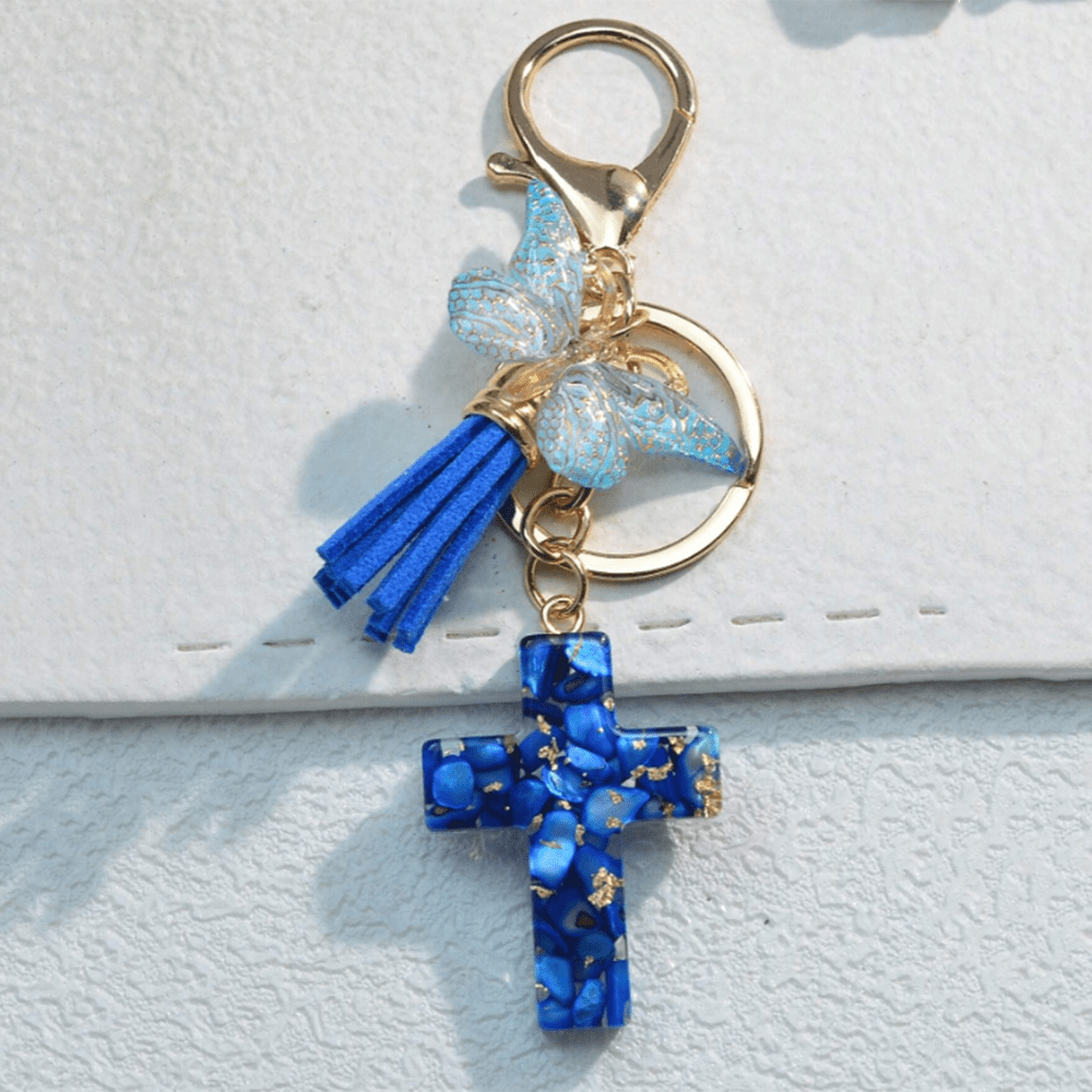 Christianartworkshop 6 Fresh Style Color Resin Butterfly Cross Keychain - Royal Blue - image 6