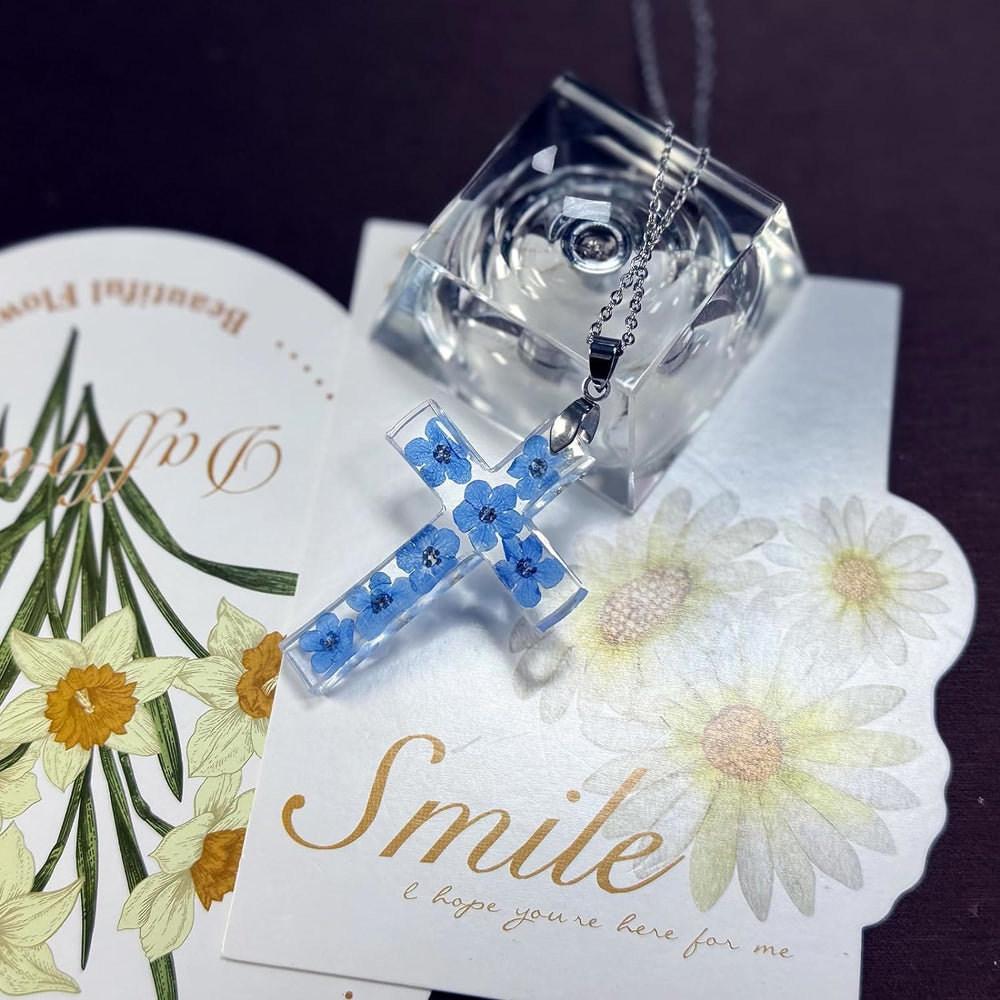 Christian Art Fresh Style Natural Real Dried Flower Cross Necklace - image 2