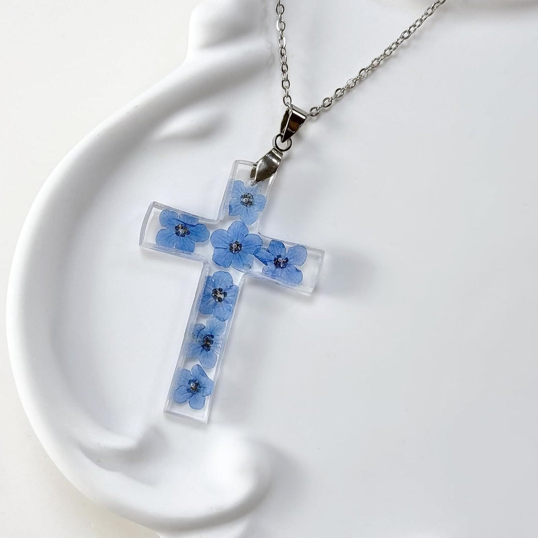 Christian Art Fresh Style Natural Real Dried Flower Cross Necklace - image 4