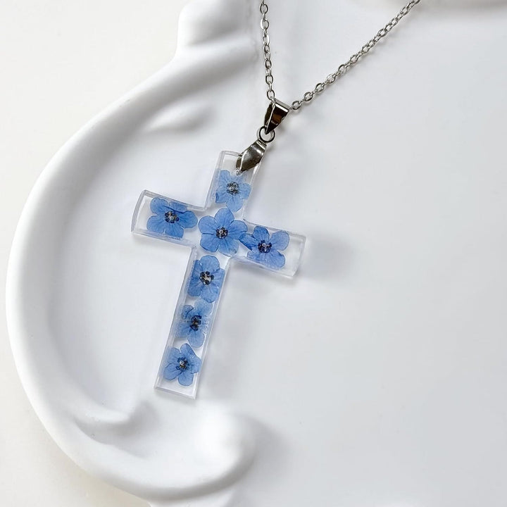 Christian Art Fresh Style Natural Real Dried Flower Cross Necklace - image 4