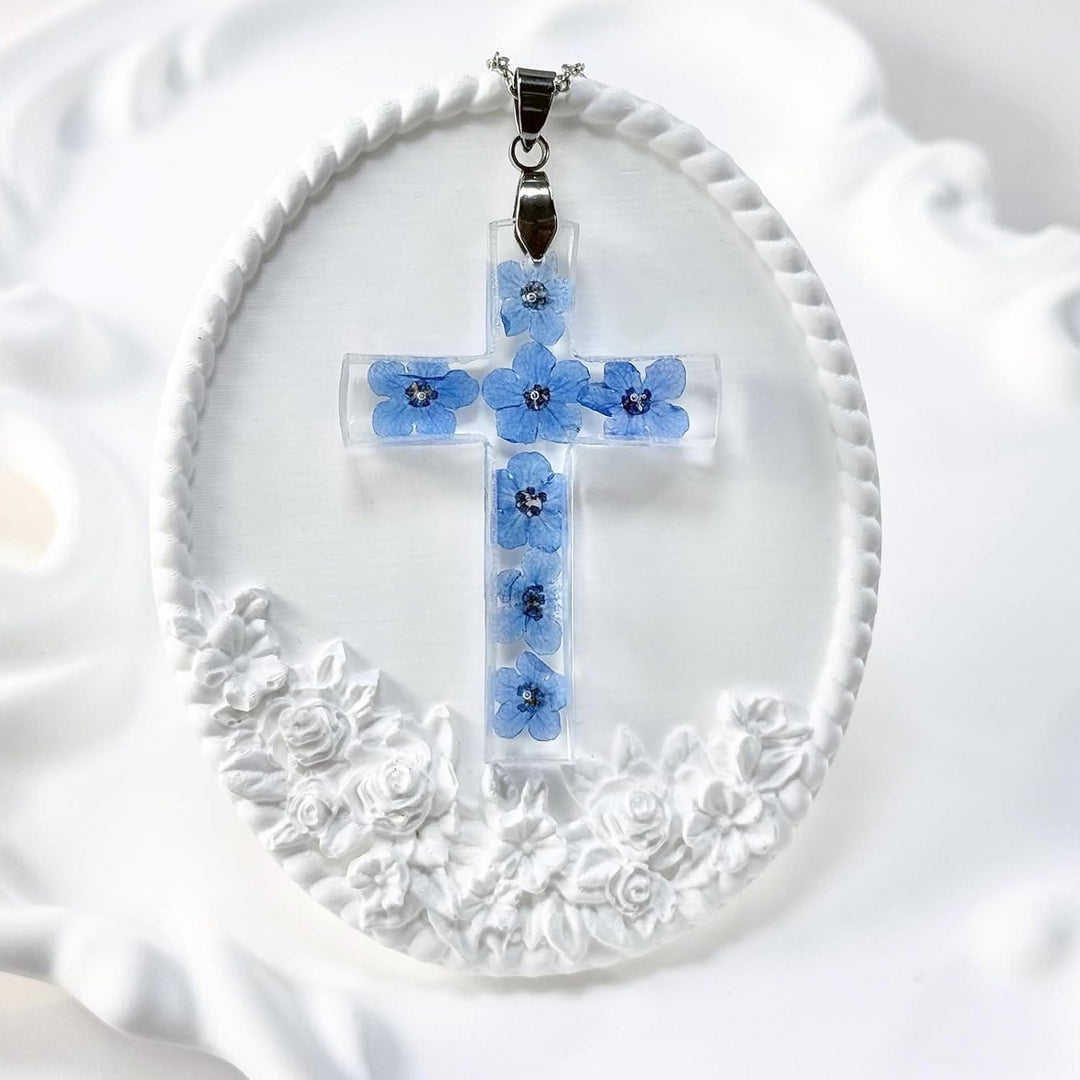 Christian Art Fresh Style Natural Real Dried Flower Cross Necklace - image 3
