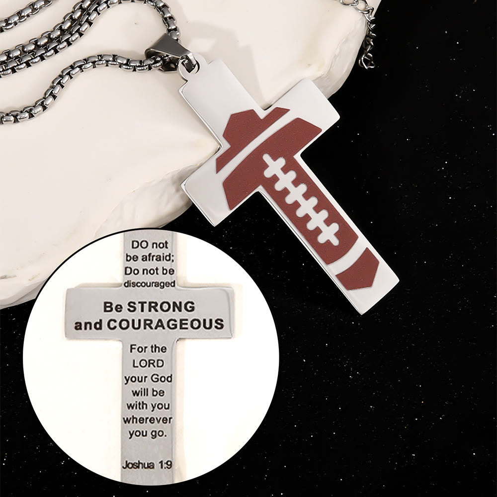 Sport Style Football Pray for Blessings Cross Necklace - Red - image 1