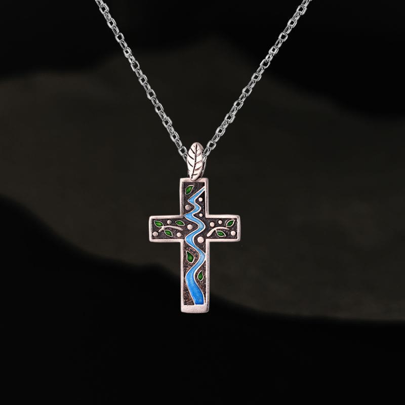 Christian Art Fresh Style Creekside Tree Enamel Cross Necklace - Creekside Tree - image 1