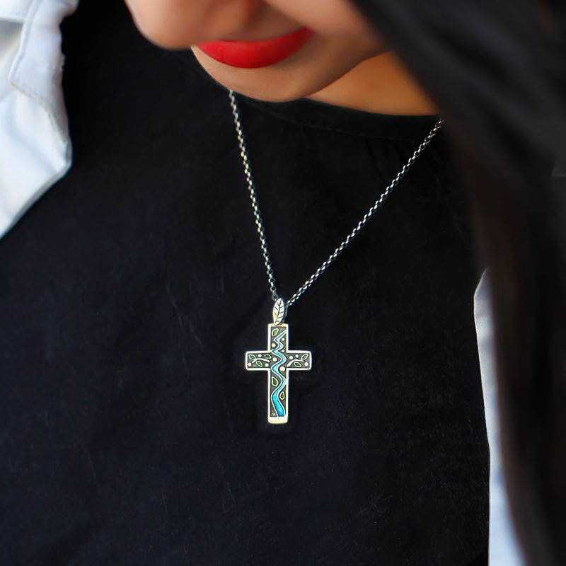 Christian Art Fresh Style Creekside Tree Enamel Cross Necklace - image 2