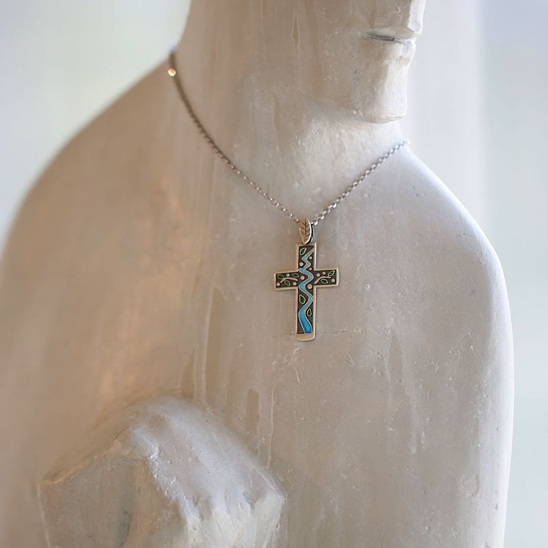 Christian Art Fresh Style Creekside Tree Enamel Cross Necklace - image 3