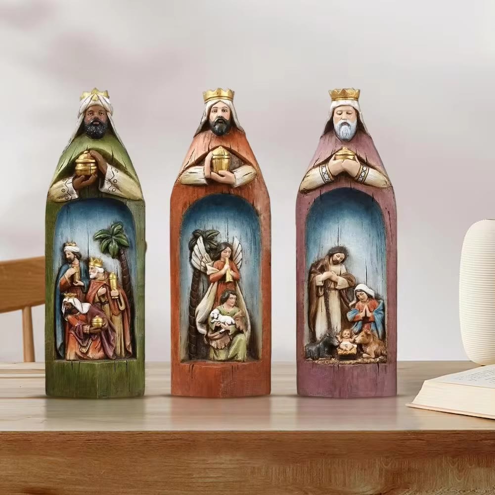 Christian Art Realistic Style Resin Stereoscopic Colorful Nativity Desktop Decorations Ornament - 3 PCS/Set - image 1