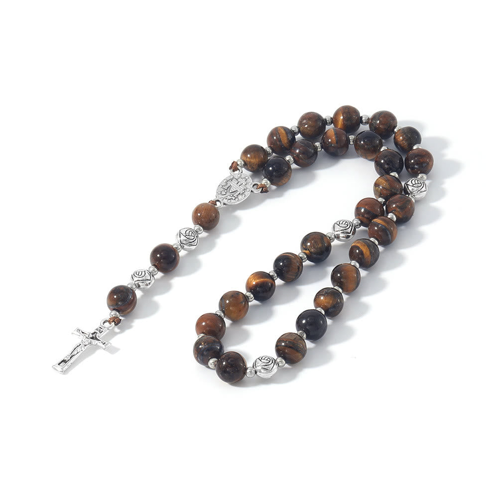 Miraculous Medal & Crucifix of 8 mm Round Multicolor Stone Nylon Cord Rosary - image 16