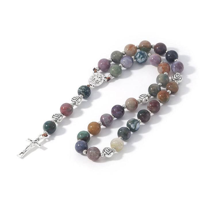 Miraculous Medal & Crucifix of 8 mm Round Multicolor Stone Nylon Cord Rosary - image 15