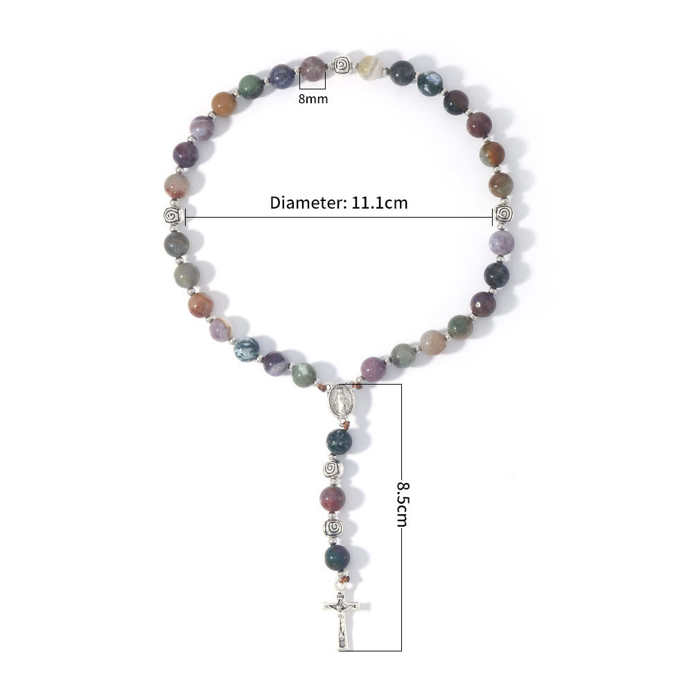 Miraculous Medal & Crucifix of 8 mm Round Multicolor Stone Nylon Cord Rosary - image 20