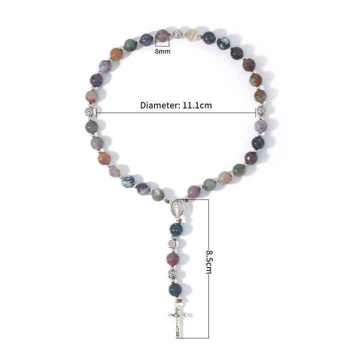 Miraculous Medal & Crucifix of 8 mm Round Multicolor Stone Nylon Cord Rosary - image 20