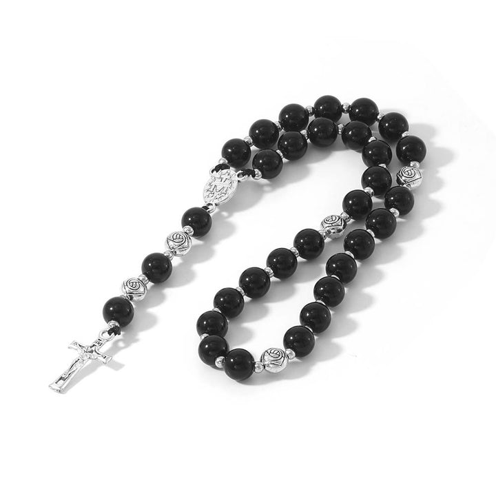 Miraculous Medal & Crucifix of 8 mm Round Multicolor Stone Nylon Cord Rosary - image 19