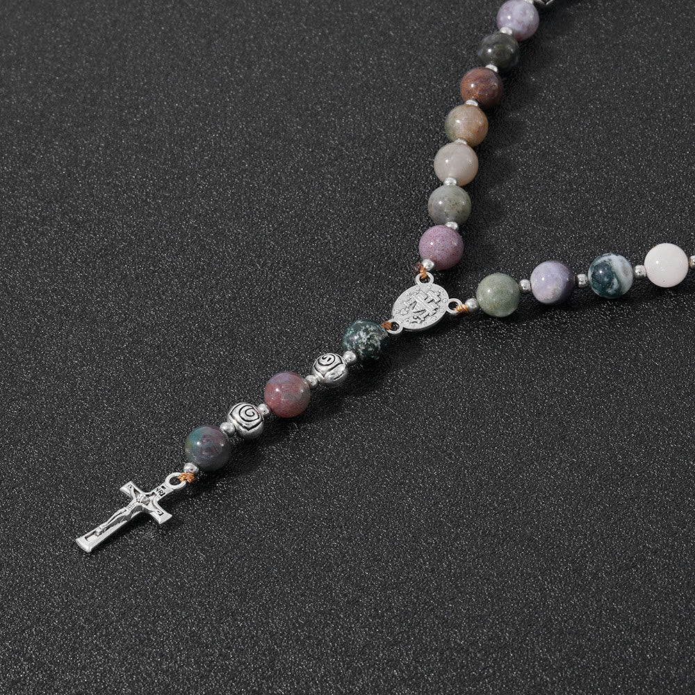 Miraculous Medal & Crucifix of 8 mm Round Multicolor Stone Nylon Cord Rosary - image 2