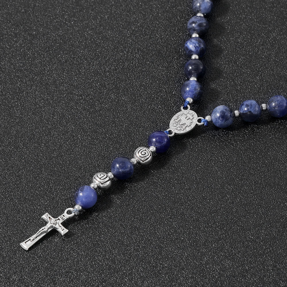 Miraculous Medal & Crucifix of 8 mm Round Multicolor Stone Nylon Cord Rosary - image 11
