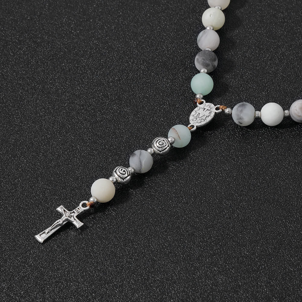 Miraculous Medal & Crucifix of 8 mm Round Multicolor Stone Nylon Cord Rosary - image 8