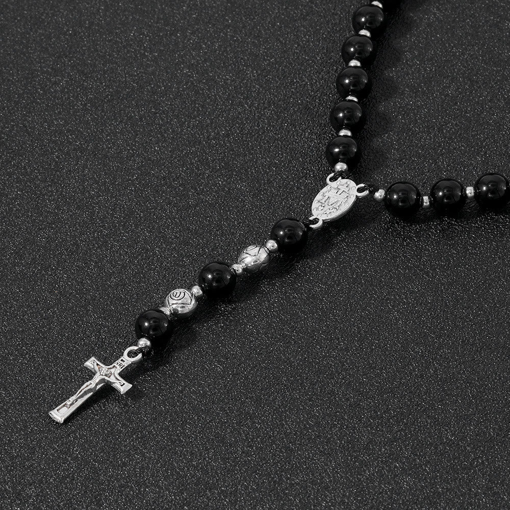 Miraculous Medal & Crucifix of 8 mm Round Multicolor Stone Nylon Cord Rosary - image 14