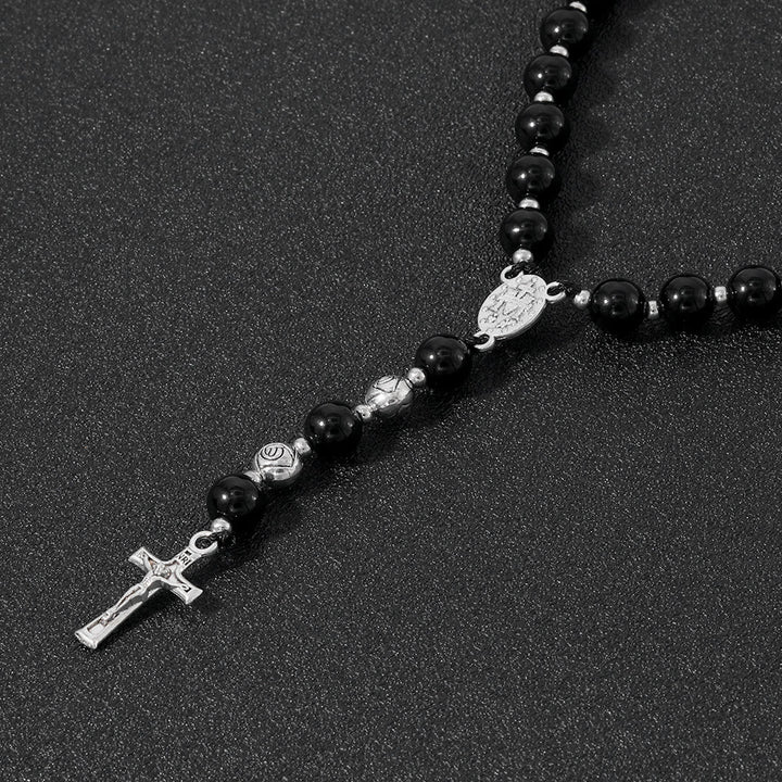 Miraculous Medal & Crucifix of 8 mm Round Multicolor Stone Nylon Cord Rosary - image 14