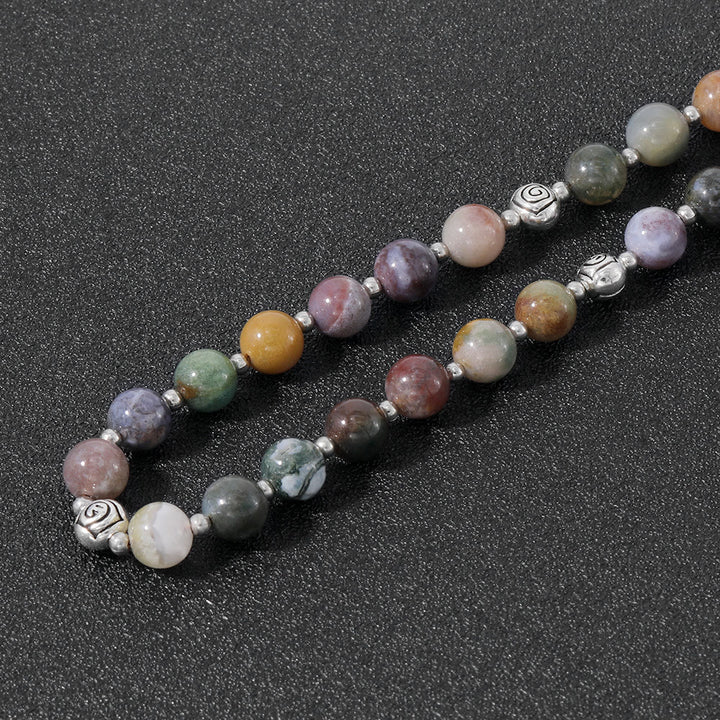 Miraculous Medal & Crucifix of 8 mm Round Multicolor Stone Nylon Cord Rosary - image 1
