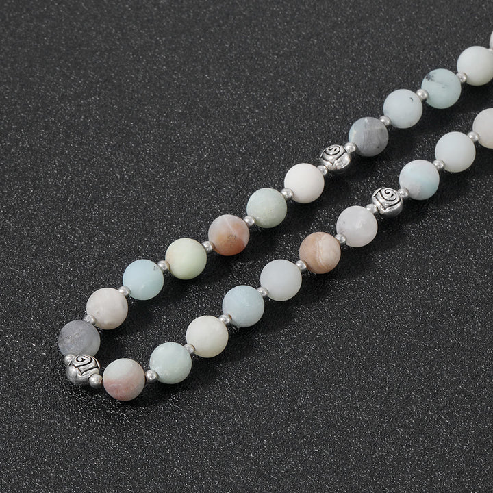 Miraculous Medal & Crucifix of 8 mm Round Multicolor Stone Nylon Cord Rosary - image 7