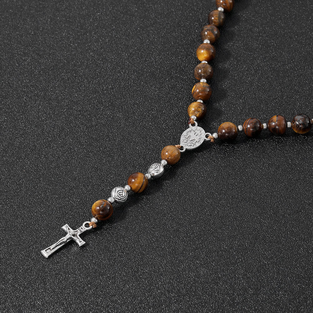 Miraculous Medal & Crucifix of 8 mm Round Multicolor Stone Nylon Cord Rosary - image 5