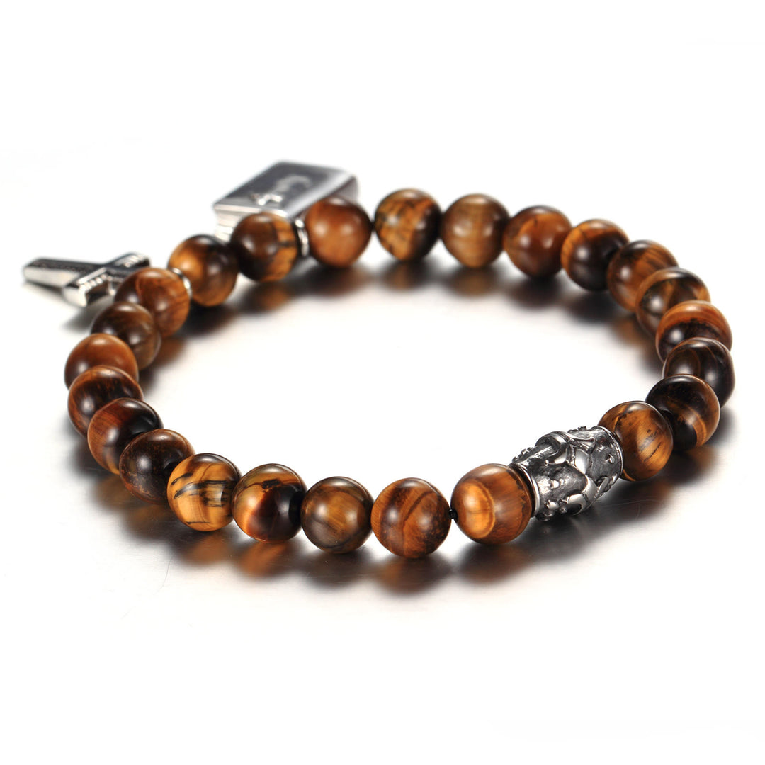 Christian Art Bible Cross Tiger Eyes Stone Titanium Bracelet - image 5