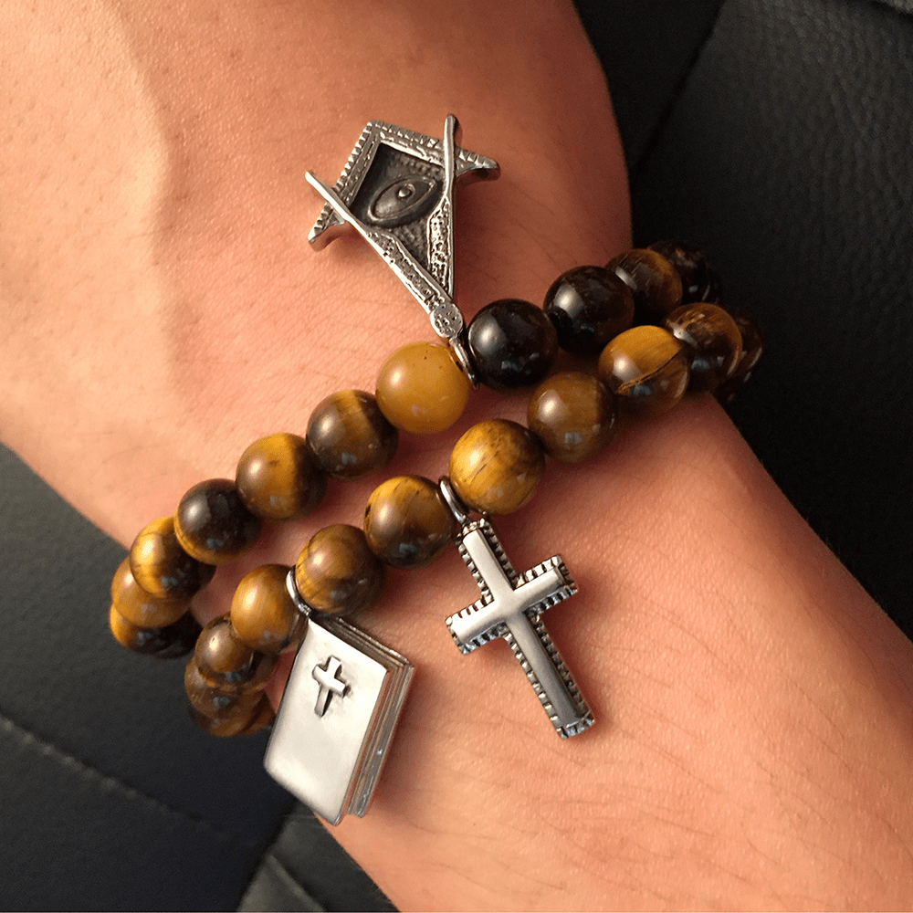 Christianartworkshop Bible Cross Tiger Eyes Stone Titanium Bracelet - image 3