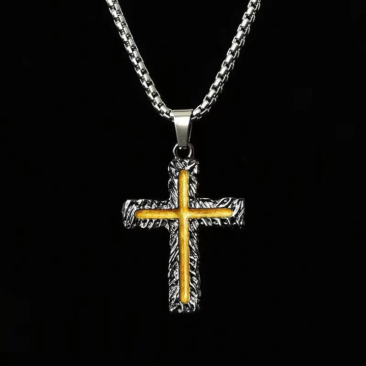 Christian Art Minimalist Style Silver-golden Lava Cross Pendant Necklace - Silver-golden - image 1