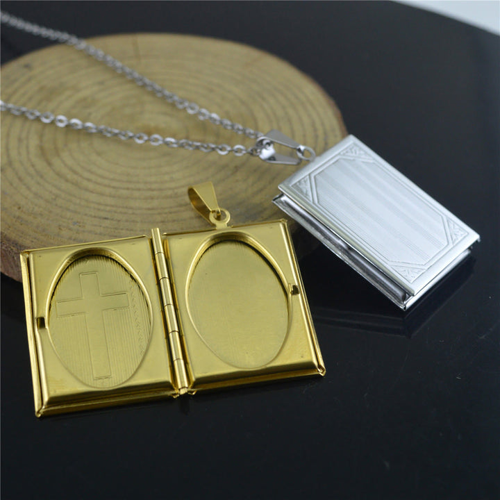 Christian Art Practical Style Openable Bible Shape Pendant Necklace