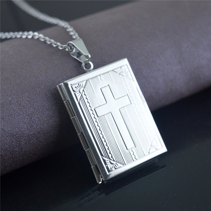 Christian Art Practical Style Openable Bible Shape Pendant Necklace - Silver - image 3