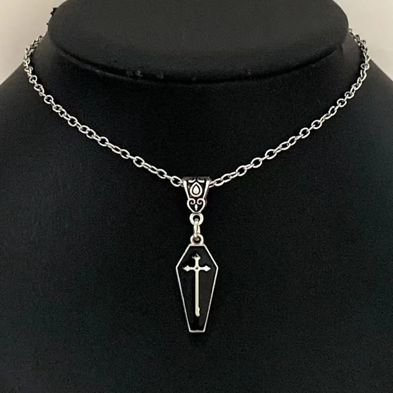 Christian Art Gothic Style Red Enamel Halloween Vampire Coffin Cross Necklace - Black - image 6