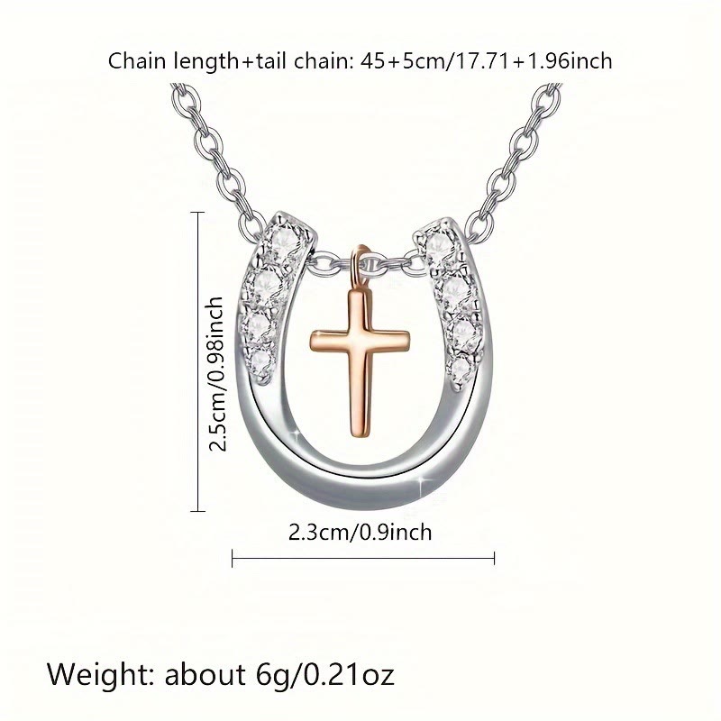 Christian Art Minimalist Style Hollow Horseshoe Cross Pendant Necklace - image 5