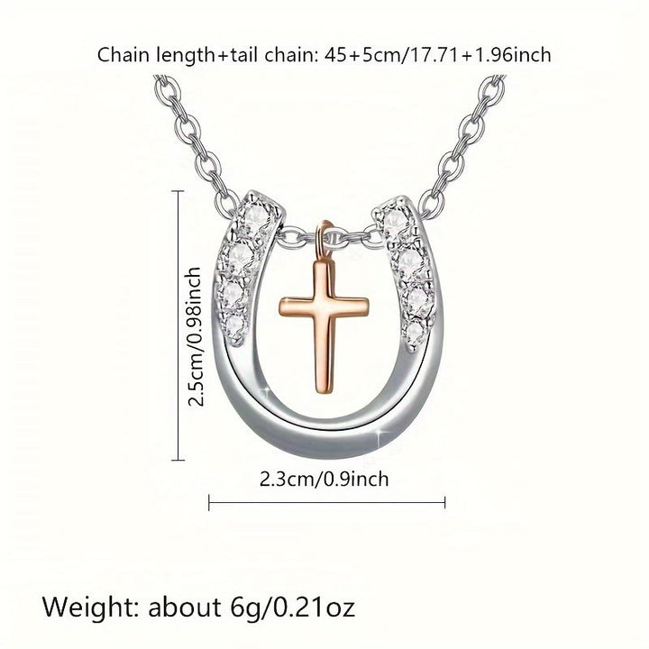 Christian Art Minimalist Style Hollow Horseshoe Cross Pendant Necklace - image 5